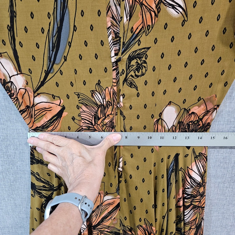 Free People First Kiss Floral Maxi Dress Small Long Sleeve Boho Goldenrod Multi - Picture 12 of 16